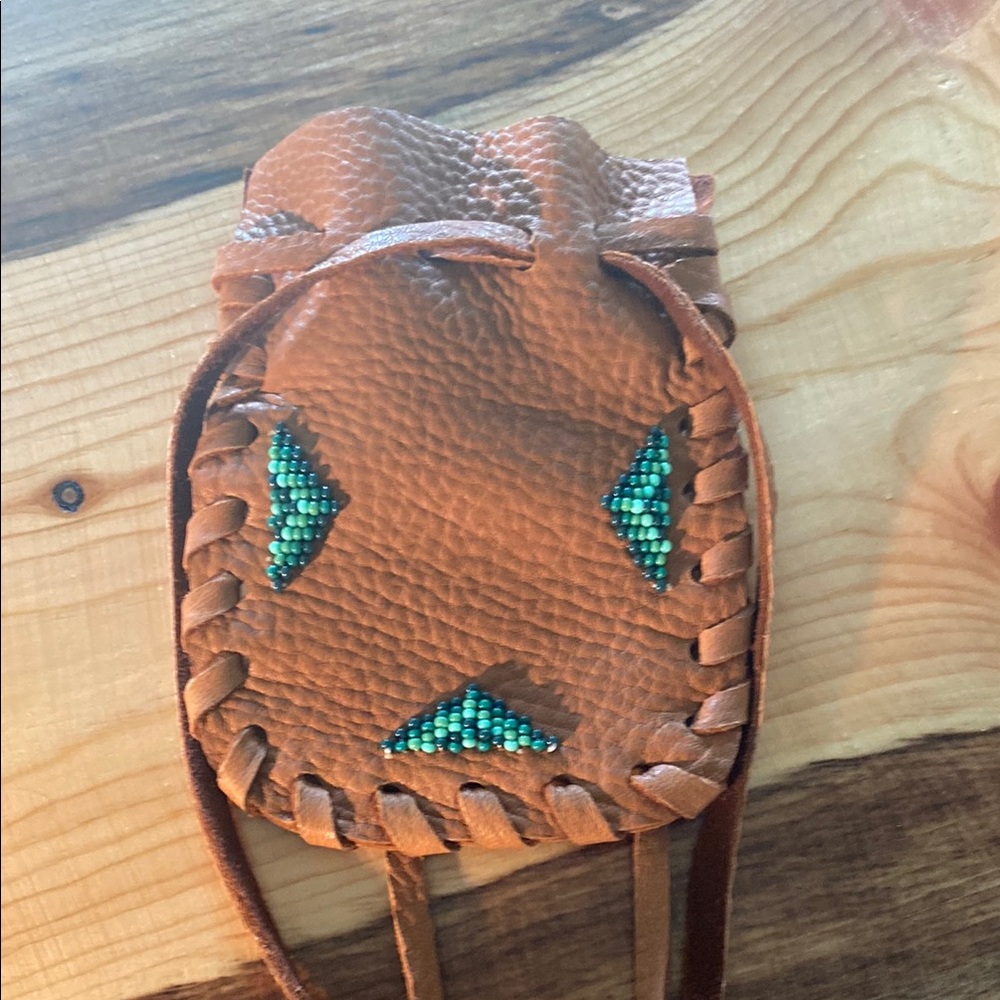 Brown Leather Pouch with Teal Accents
